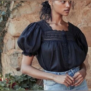 Doen Black Lace-Trimmed Blouse Anneth